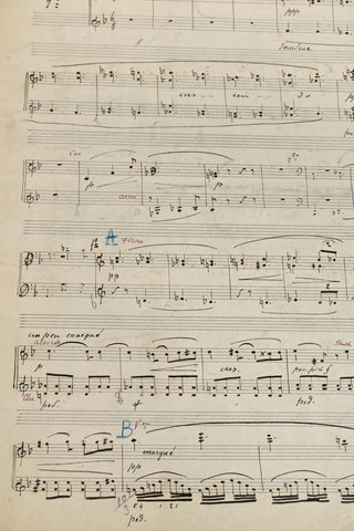 Chausson, Ernest. (1855 - 1899) "Viviane, poème symphonique pour orchestre, op. 5. Réduction pour piano à 4 mains par Vincent d'Indy". Autograph Manuscript