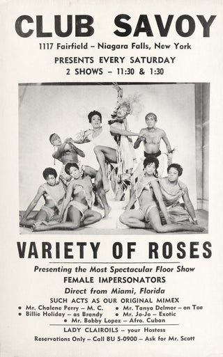 [African Americana] [Drag] "Variety of Roses...Female Impersonators" - Club Savoy (Niagara Falls, NY) Poster ca. 1950s