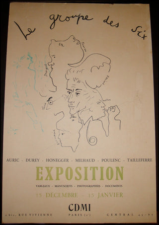 Cocteau, Jean. (1889–1963) Poster for Les Six with Signed Original Drawing of Orpheus