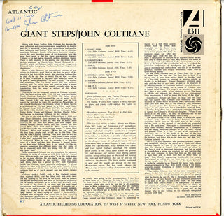Coltrane, John. (1926–1967) "Giant Steps" - Signed LP, inscribed GOD IS LOVE