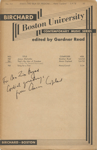 Copland, Aaron. (1900–1990) That’s the Idea of Freedom  - SIGNED SCORE