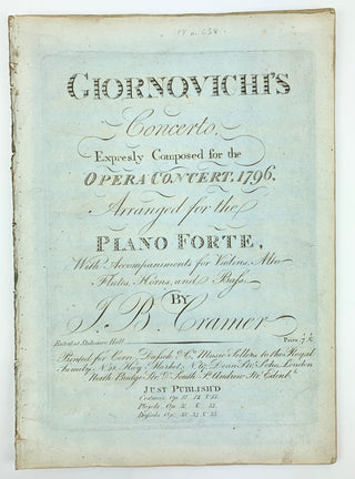 Cramer, Johann Baptist. (1771–1858) & Giornovichi, Giovanni (?1747–1804) & Schwarz, Charles (?–?) Collection of 15 first and early editions for piano