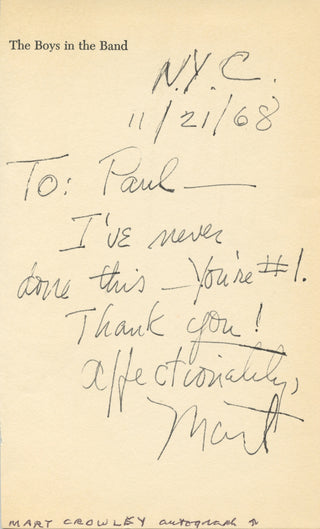 Crowley, Mart. (1935-2020) & Frey, Leonard. (1938–1988) & La Tourneaux, Robert. (1940–1986) "The Boys in the Band" Collection incl. Signed Poster and Photographs