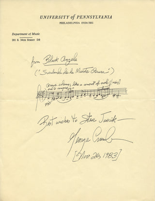 Crumb, George. (1929–2022) "Black Angels " - Autograph Musical Quotation Signed