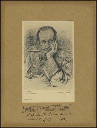 Cui, César. (1835-1918) Signed Portrait with Autograph Musical Quotation to Nathalie Bohsko