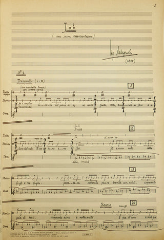 Dallapiccola, Luigi. (1904–1975) [Mitropoulos, Dimitri. (1896–1960)] Job / Una sacra rappresentazione – Facsimile Conductor's Score from the Collection of Mitropoulos