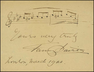 [Brahms, Johannes. (1833–1897)] Davies, Fanny. (1861–1934) Brahms Sonata for Cello and Piano, Op.99.  - Autograph Musical Quotation