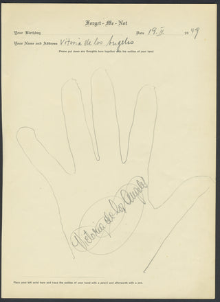 De Los Angeles, Victoria. (1923–2005) Signed Hand Tracing