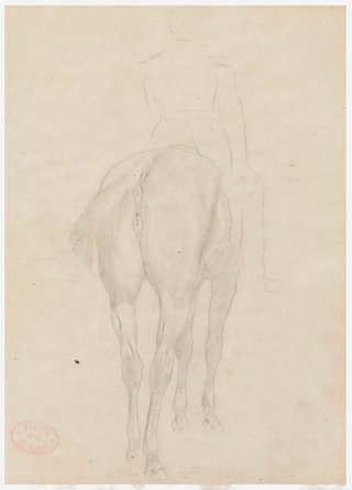 Degas, Edgar. (1834 - 1917) Étude de cheval vue de dos, esquisse de cavalier [Study of horse seen from behind, sketch of rider]
