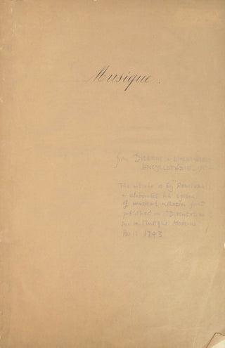 [Diderot, Denis. (1713–1784)] Rousseau, Jean Jacques. (1712 - 1778) [Rorem, Ned. (1923-2022)] Musique, Contenant 19 Planches...Vol. 7 - FROM THE LIBRARY OF NED ROREM