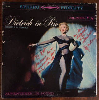 Dietrich, Marlene (1901–1992) [Cole, Nat King. (1919–1965)] "Dietrich in Rio" - LP WITH COVER INSCRIBED TO NAT KING COLE