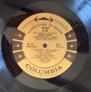 Dietrich, Marlene (1901–1992) [Cole, Nat King. (1919–1965)] "Dietrich in Rio" - LP WITH COVER INSCRIBED TO NAT KING COLE