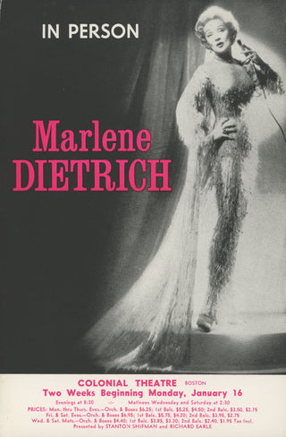 [Dietrich, Marlene (1901–1992)] Playbill and Promotional Flyer from a pair of solo performances