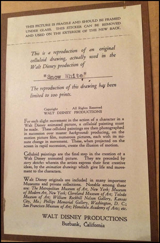 [Film &amp; Theatre] Disney, Walt. (1901-1966) "Snow White and the Seven Dwarfs" - SIGNED