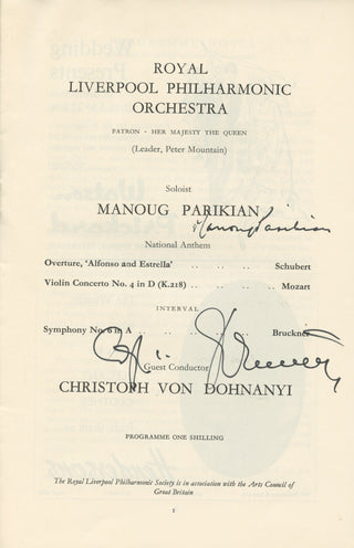 Dohnanyi, Christoph von. (b. 1929) & Parikian, Manoug. (1920–1987) Signed Program
