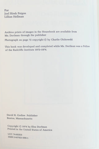 Dorfman, Elsa. (1937-2020) "Elsa's Housebook: A Woman's Photojournal"