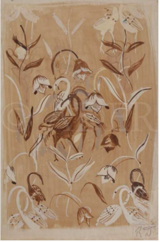 Dufy, Raoul. (1880-1953) Fleurs et échassier - Watercolor Design for the Textile Studio "Bianchini Férier", ca. 1912.