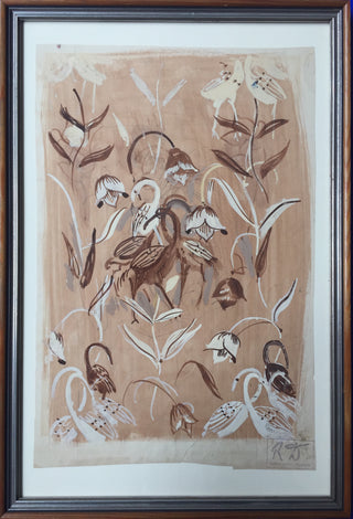 Dufy, Raoul. (1880-1953) Fleurs et échassier - Watercolor Design for the Textile Studio "Bianchini Férier", ca. 1912.
