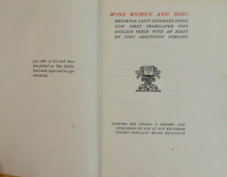 [Duncan, Isadora. (1877–1927)]  Symonds, John Addington. (1840-1893) Wine, Women, and Song - THE COPY OF ISADORA DUNCAN