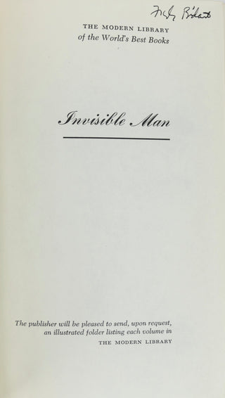 Ellison, Ralph. (1914 - 1994) Invisible Man