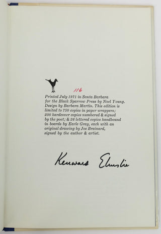 Elmslie, Kenward. (1929-2022) [Brainard, Joe. (1941-1994) - COVER ART] "Circus Nerves" - SIGNED