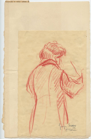 Enescu red chalk drawing on the Voeu de Willette invitation, with Arnold Rosin's letter, view 1