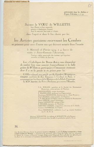 Enescu red chalk drawing on the Voeu de Willette invitation, with Arnold Rosin's letter, view 2