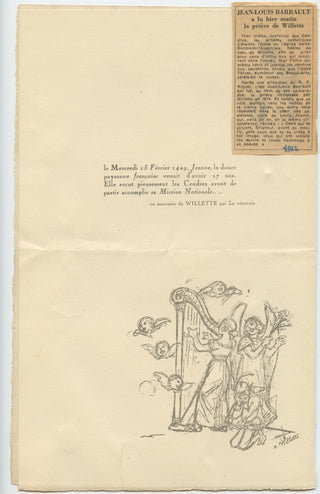 Enescu red chalk drawing on the Voeu de Willette invitation, with Arnold Rosin's letter, view 3