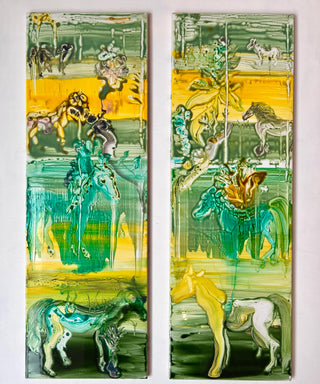Skaya, Shura. Dream Horses, 2025. 8"x 24" (2) Mixed media on porcelain