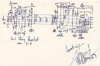 Ferneyhough, Brian. (b. 1943) "2nd String Quartet" - Autograph musical quotation signed