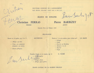 Ferras, Christian. (1933–1982) & Barbizet, Pierre. (1922–1990) Signed Program