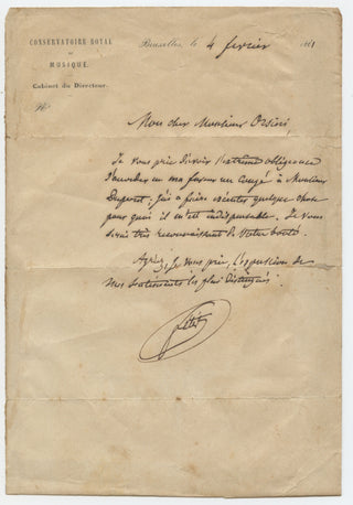 Fétis, Francois-Joseph. (1784-1871) Autograph Letter on Behalf of Dupont