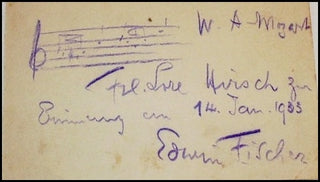 Fischer, Edwin. (1886-1960) Signed Photograph with Mozart AMQS.