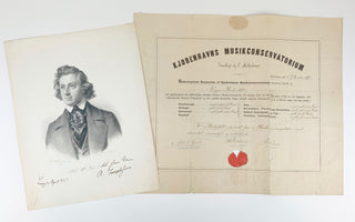 Gade, Niels. (1817-1890) Inscribed Portrait Engraving and Signed Diploma
