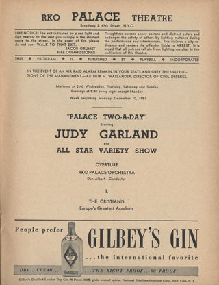 Garland, Judy. (1922–1969) Signed 1951 Palace Theatre Program