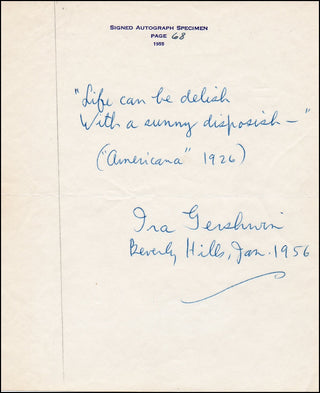 Gershwin, Ira. (1896–1983) Signed Handwritten Lyrics, "Americana"