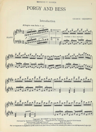 Gershwin, George. (1898–1937) Porgy and Bess - FIRST EDITION SCORE