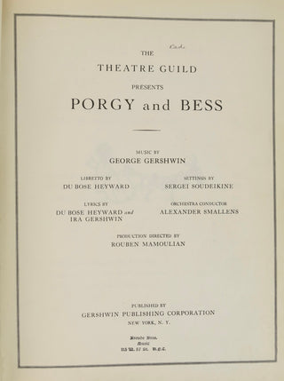 Gershwin, George. (1898–1937) Porgy and Bess - FIRST EDITION SCORE