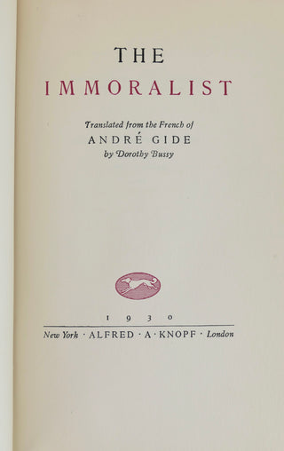 Gide, André. (1869-1951) (Translated by Dorothy Bussy) [Bidart, Frank. (b. 1939)] "The Immoralist"