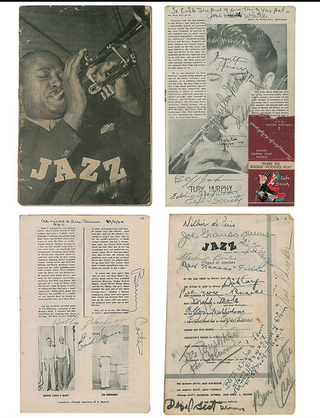 [Jazz]  Gillespie, Dizzy. (1917-1993) & Ben Webster, Benny Carter, Eddie Condon, Pee Wee Russell, Wilbur de Paris, Joe Bushkin, Gene Schroeder, Kansas Fields, Joe Grauso, Sterling Bose, Miff Mole, Josh White, Bobby Hackett, Hot Lips Page, Big Sid Catlett,