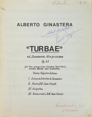 Ginastera, Alberto. (1916–1983) "Turbae" ad Passionem Gregorianam op. 43 - SIGNED SCORE USED IN CLEVELAND ORCHESTRA PERFORMANCES, 1975