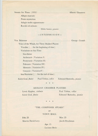 Ginastera, Alberto. (1916–1983) The Composer Speaks - Signed Town Hall Program, 1974, view 3