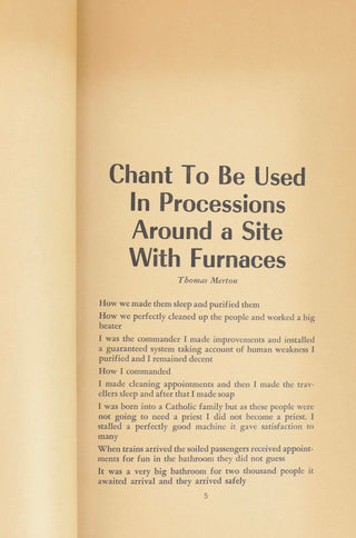 [Pacifism] Ginsberg Allen, Corso Gregory, Meltzer David, Snyder Gary, McClure Michael, Bysshe Shelley Percy, Merton Thomas, Burroughs William S.[Bidart, Frank. (b.1939)] "Journal for the Protection of All Beings No. 1"
