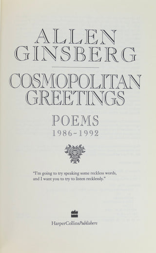 Ginsberg, Allen. (1926–1997) "Cosmopolitan Greetings: Poems 1986-1992" Signed First Edition
