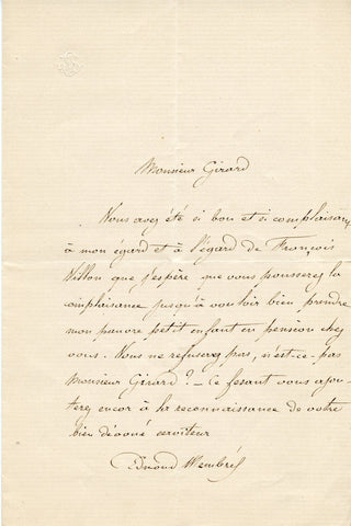 [French Composers and Musicians] [Narcisse GIRARD (1797-1860)] Auber, Boieldieu, Cherubini, Halévy, Isouard, Scribe, Thomas, etc. Important Collection of Letters to the Conductor/Composer Narcisse Girard