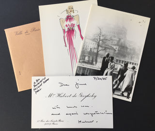 Givenchy, Hubert de. (1927–2018) Autograph Note with Two Postcards