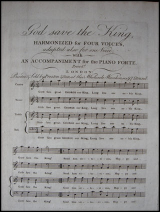 [God Save The King] God Save the King, Harmonized for Four Voices, adapted also for one Voice, with An Accompaniment for the Piano Forte.