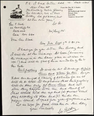 [Children's Books] Awdry, Rev. Wilbert. (1911 - 1997) Autograph Letter and Signed "Gordon the Blue Engine" Print