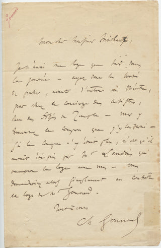 Gounod, Charles-François. (1818–1893) Simply ask for Mr Gounod's box - Autograph Letter Signed, view 1