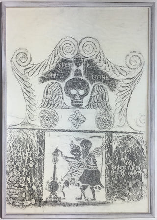 [Memento Mori] Two Rubbings of 18th Century New England Gravestones, ca. 1960. 26” x 35” (largest). Oil crayon on paper